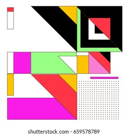 Trendy geometric elements memphis greeting cards design. Retro style texture, pattern and elements. Modern abstract design poster and cover template