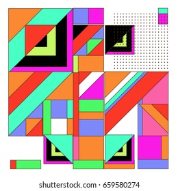 Trendy geometric elements memphis greeting cards design. Retro style texture, pattern and elements. Modern abstract design poster and cover template