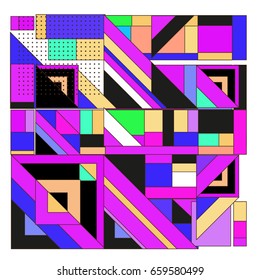 Trendy geometric elements memphis greeting cards design. Retro style texture, pattern and elements. Modern abstract design poster and cover template