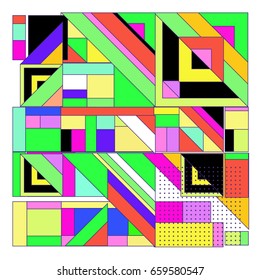 Trendy geometric elements memphis greeting cards design. Retro style texture, pattern and elements. Modern abstract design poster and cover template
