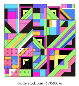 Trendy geometric elements memphis greeting cards design. Retro style texture, pattern and elements. Modern abstract design poster and cover template