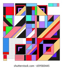 Trendy geometric elements memphis greeting cards design. Retro style texture, pattern and elements. Modern abstract design poster and cover template