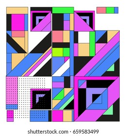 Trendy geometric elements memphis greeting cards design. Retro style texture, pattern and elements. Modern abstract design poster and cover template