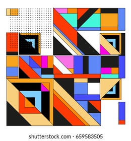 Trendy geometric elements memphis greeting cards design. Retro style texture, pattern and elements. Modern abstract design poster and cover template