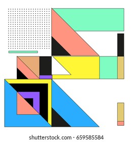 Trendy geometric elements memphis greeting cards design. Retro style texture, pattern and elements. Modern abstract design poster and cover template