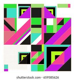 Trendy geometric elements memphis greeting cards design. Retro style texture, pattern and elements. Modern abstract design poster and cover template