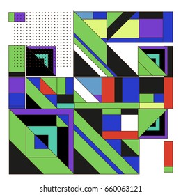 Trendy geometric elements memphis greeting cards design. Retro style texture, pattern and elements. Modern abstract design poster and cover template