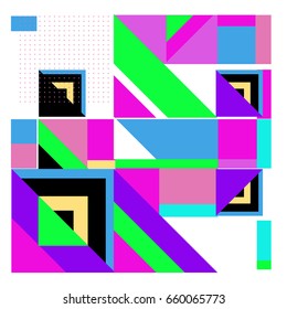 Trendy geometric elements memphis greeting cards design. Retro style texture, pattern and elements. Modern abstract design poster and cover template