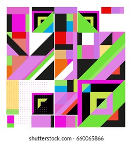 Trendy geometric elements memphis greeting cards design. Retro style texture, pattern and elements. Modern abstract design poster and cover template