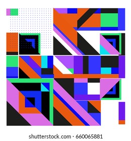 Trendy geometric elements memphis greeting cards design. Retro style texture, pattern and elements. Modern abstract design poster and cover template