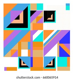 Trendy geometric elements memphis greeting cards design. Retro style texture, pattern and elements. Modern abstract design poster and cover template