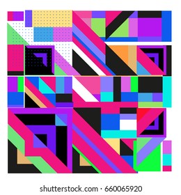 Trendy geometric elements memphis greeting cards design. Retro style texture, pattern and elements. Modern abstract design poster and cover template
