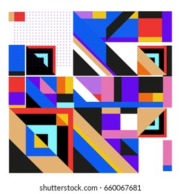 Trendy geometric elements memphis greeting cards design. Retro style texture, pattern and elements. Modern abstract design poster and cover template