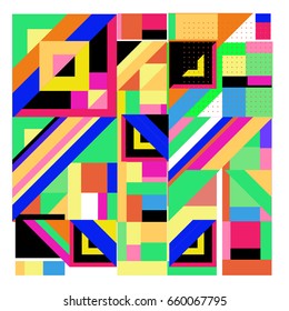 Trendy geometric elements memphis greeting cards design. Retro style texture, pattern and elements. Modern abstract design poster and cover template