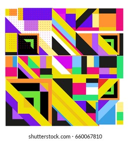 Trendy geometric elements memphis greeting cards design. Retro style texture, pattern and elements. Modern abstract design poster and cover template