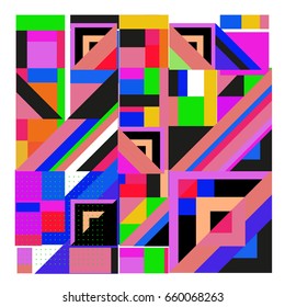 Trendy geometric elements memphis greeting cards design. Retro style texture, pattern and elements. Modern abstract design poster and cover template