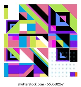 Trendy geometric elements memphis greeting cards design. Retro style texture, pattern and elements. Modern abstract design poster and cover template