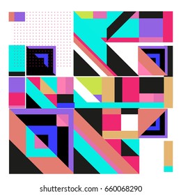 Trendy geometric elements memphis greeting cards design. Retro style texture, pattern and elements. Modern abstract design poster and cover template