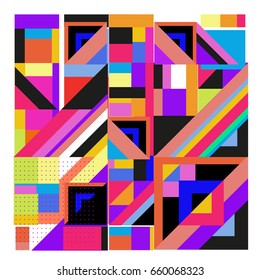 Trendy geometric elements memphis greeting cards design. Retro style texture, pattern and elements. Modern abstract design poster and cover template