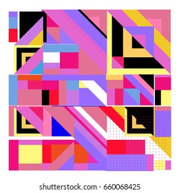 Trendy geometric elements memphis greeting cards design. Retro style texture, pattern and elements. Modern abstract design poster and cover template
