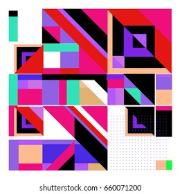 Trendy geometric elements memphis greeting cards design. Retro style texture, pattern and elements. Modern abstract design poster and cover template