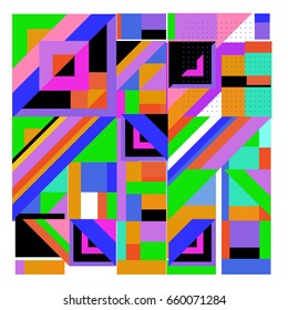 Trendy geometric elements memphis greeting cards design. Retro style texture, pattern and elements. Modern abstract design poster and cover template