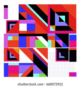 Trendy geometric elements memphis greeting cards design. Retro style texture, pattern and elements. Modern abstract design poster and cover template