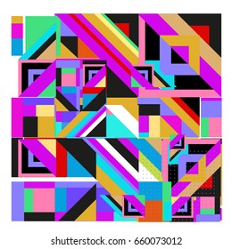 Trendy geometric elements memphis greeting cards design. Retro style texture, pattern and elements. Modern abstract design poster and cover template