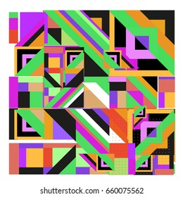 Trendy geometric elements memphis greeting cards design. Retro style texture, pattern and elements. Modern abstract design poster and cover template