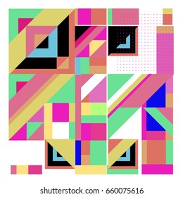 Trendy geometric elements memphis greeting cards design. Retro style texture, pattern and elements. Modern abstract design poster and cover template