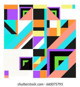 Trendy geometric elements memphis greeting cards design. Retro style texture, pattern and elements. Modern abstract design poster and cover template