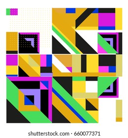 Trendy geometric elements memphis greeting cards design. Retro style texture, pattern and elements. Modern abstract design poster and cover template