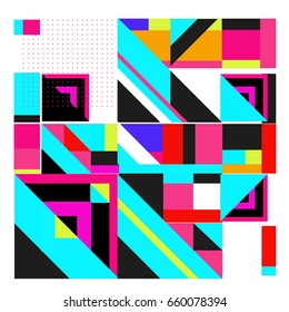 Trendy geometric elements memphis greeting cards design. Retro style texture, pattern and elements. Modern abstract design poster and cover template