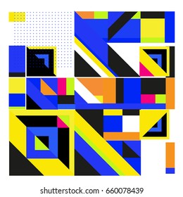 Trendy geometric elements memphis greeting cards design. Retro style texture, pattern and elements. Modern abstract design poster and cover template