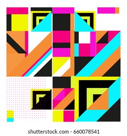 Trendy geometric elements memphis greeting cards design. Retro style texture, pattern and elements. Modern abstract design poster and cover template
