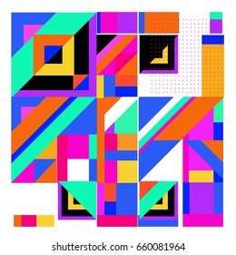 Trendy geometric elements memphis greeting cards design. Retro style texture, pattern and elements. Modern abstract design poster and cover template