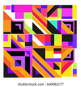 Trendy geometric elements memphis greeting cards design. Retro style texture, pattern and elements. Modern abstract design poster and cover template