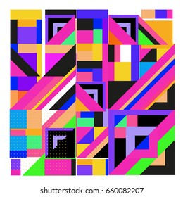 Trendy geometric elements memphis greeting cards design. Retro style texture, pattern and elements. Modern abstract design poster and cover template