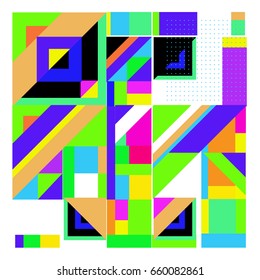 Trendy geometric elements memphis greeting cards design. Retro style texture, pattern and elements. Modern abstract design poster and cover template