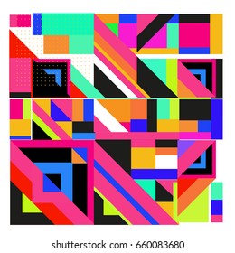 Trendy geometric elements memphis greeting cards design. Retro style texture, pattern and elements. Modern abstract design poster and cover template