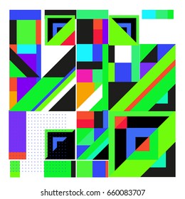 Trendy geometric elements memphis greeting cards design. Retro style texture, pattern and elements. Modern abstract design poster and cover template