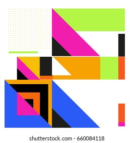 Trendy geometric elements memphis greeting cards design. Retro style texture, pattern and elements. Modern abstract design poster and cover template