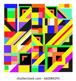 Trendy geometric elements memphis greeting cards design. Retro style texture, pattern and elements. Modern abstract design poster and cover template