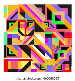 Trendy geometric elements memphis greeting cards design. Retro style texture, pattern and elements. Modern abstract design poster and cover template
