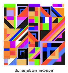 Trendy geometric elements memphis greeting cards design. Retro style texture, pattern and elements. Modern abstract design poster and cover template
