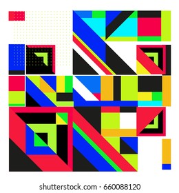 Trendy geometric elements memphis greeting cards design. Retro style texture, pattern and elements. Modern abstract design poster and cover template