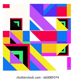 Trendy geometric elements memphis greeting cards design. Retro style texture, pattern and elements. Modern abstract design poster and cover template