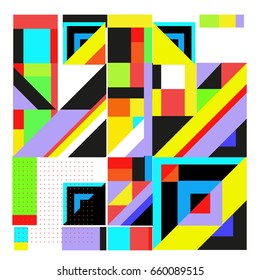 Trendy geometric elements memphis greeting cards design. Retro style texture, pattern and elements. Modern abstract design poster and cover template