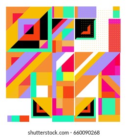 Trendy geometric elements memphis greeting cards design. Retro style texture, pattern and elements. Modern abstract design poster and cover template