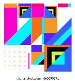 Trendy geometric elements memphis greeting cards design. Retro style texture, pattern and elements. Modern abstract design poster and cover template